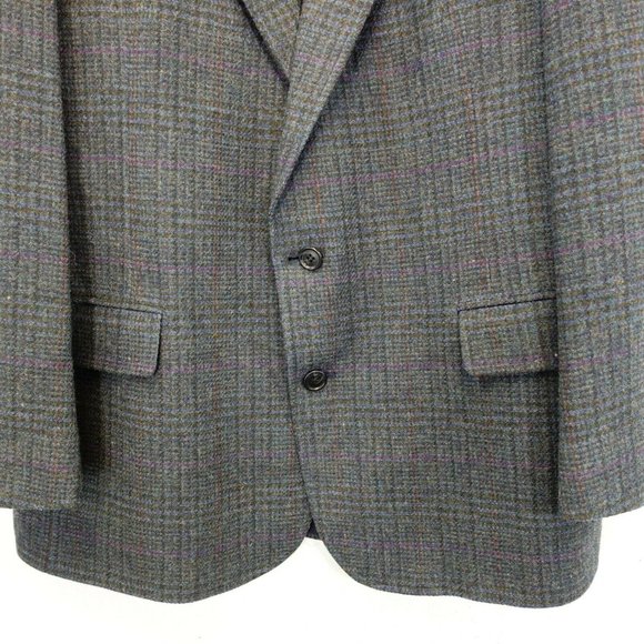 WOOLRICH Plaid Suit 42 Large Mens Wool Black Tweed Blazer Coat Notched Collar - Picture 4 of 12